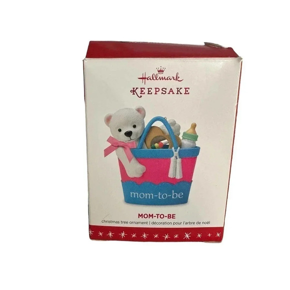 NWT Hallmark Keepsake Mom To Be Christmas Ornament Baby Bottle Teddy Bear Bag - Picture 2 of 5